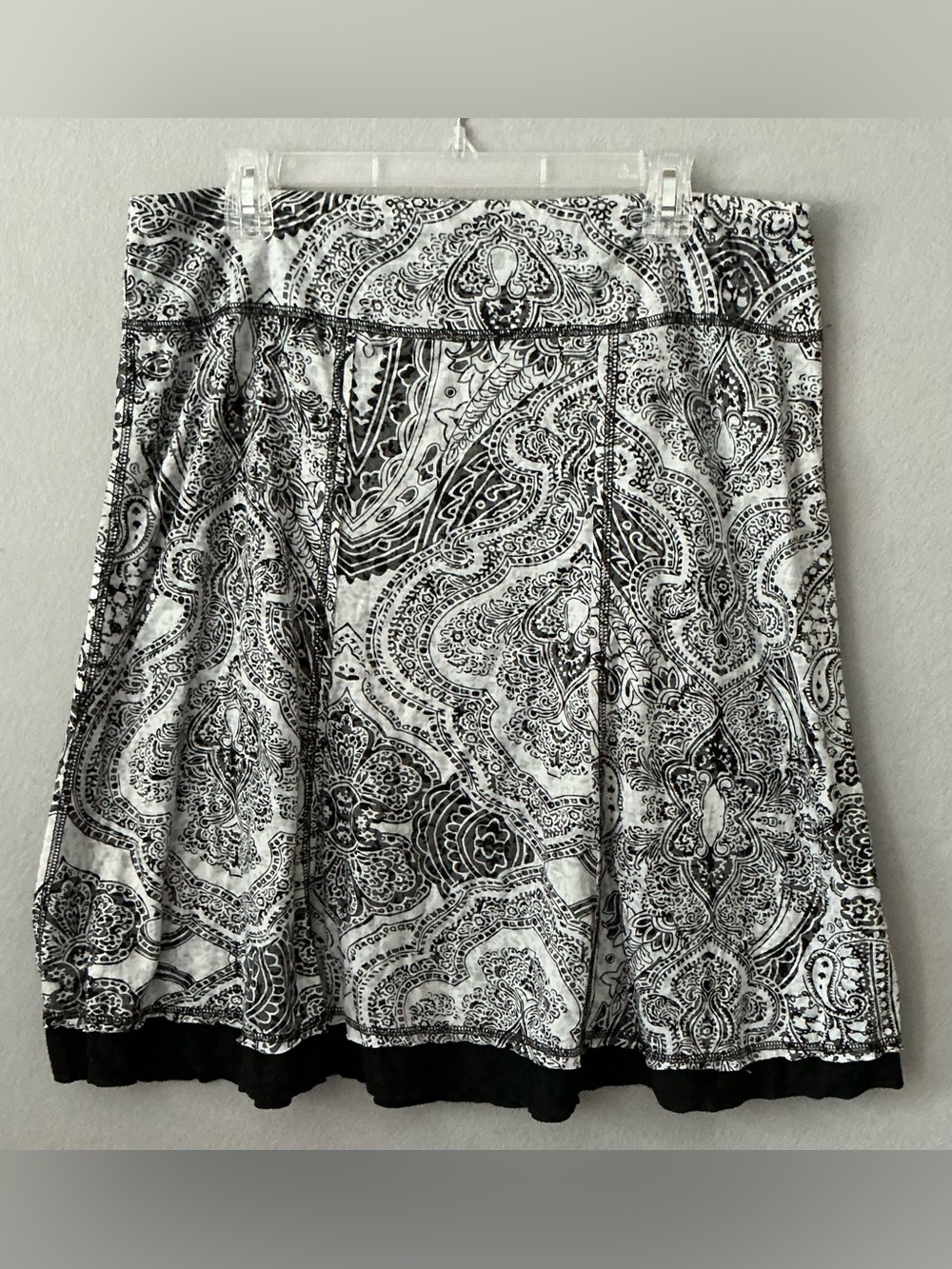 FOR CYNTHIA Black White Paisley Print A Line Skirt Boho Artsy Festival Size XL